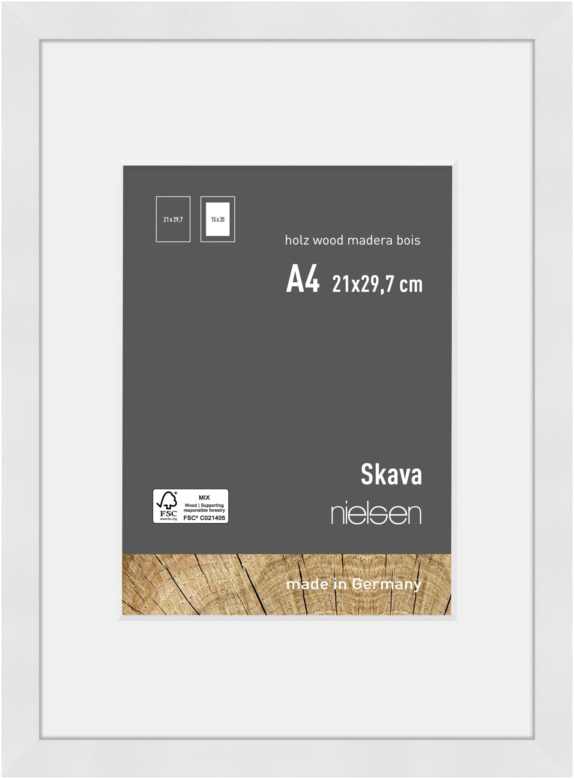 Nielsen Skava Wooden Picture Frame With Mount White A4
