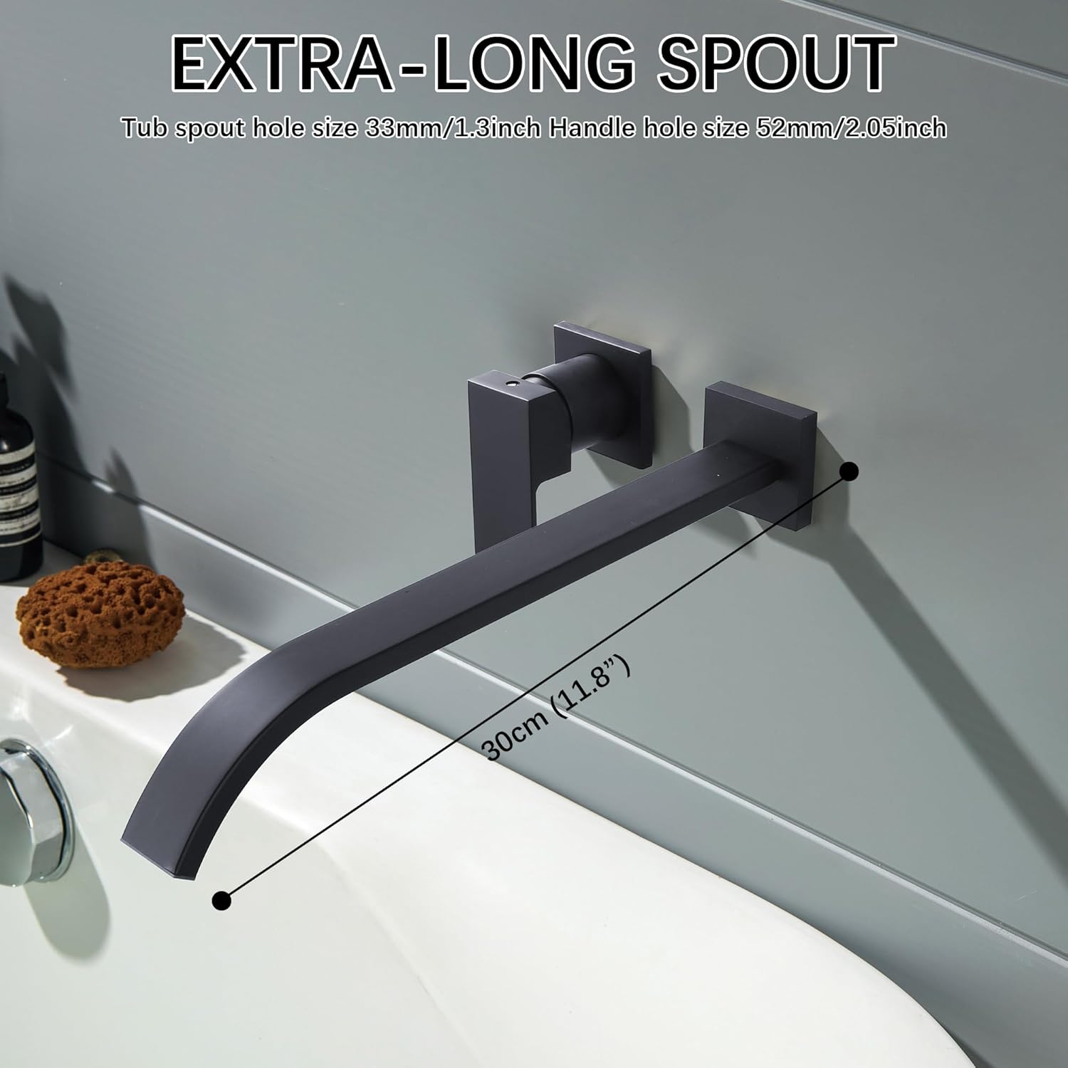 Matte Black Wall Mount Tub Filler Bath Tub Faucet with Extra Long Tub Spout Single Handle Bathtub Faucets Set