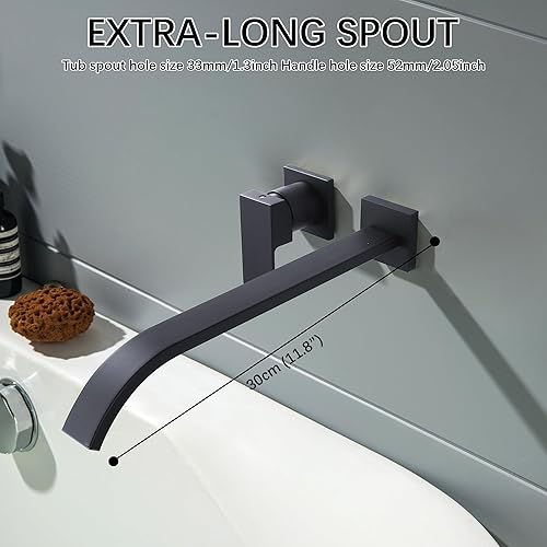 Miniatura 2 de Juego de grifos de bañera de una sola manija con boquilla de bañera extra larga, color negro mate
