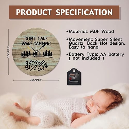 Miniatura 7 de ArogGeld Dont Care were - Reloj de campamento Happy Camper redondo decorativo con pilas, 12 pulgadas, silencioso, sin tictac, moderno, para