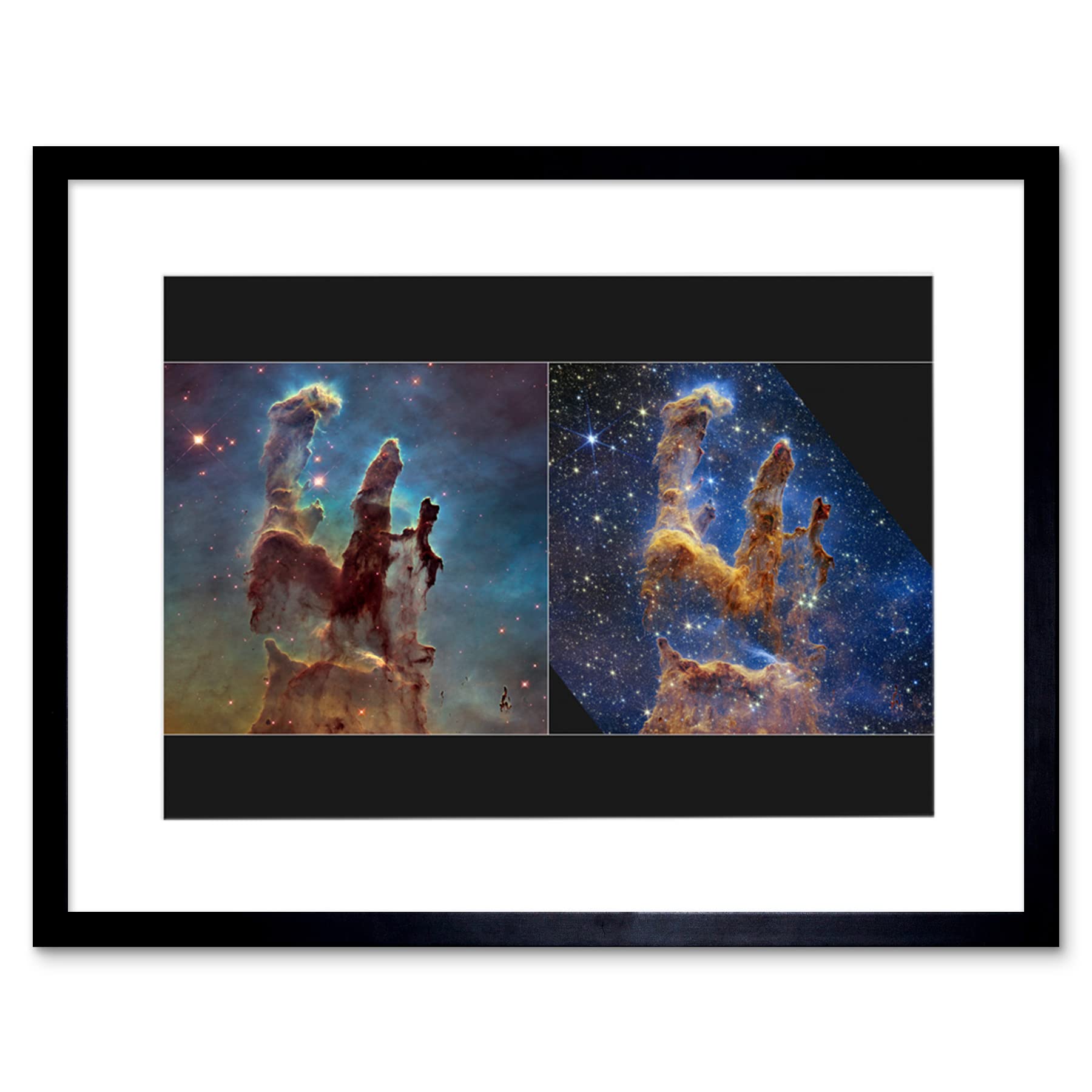 Artery8 NASA James Webb Hubble Comparison Space Telescope Pillars of Creation Eagle Nebula Artwork Framed Wall Art Print 9X7 Inch