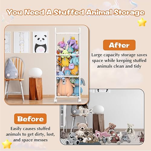 Miniatura 3 de Almacenamiento de animales de peluche, organizador de almacenamiento de juguetes de tubo de metal, soporte extra grande para animales de peluche con