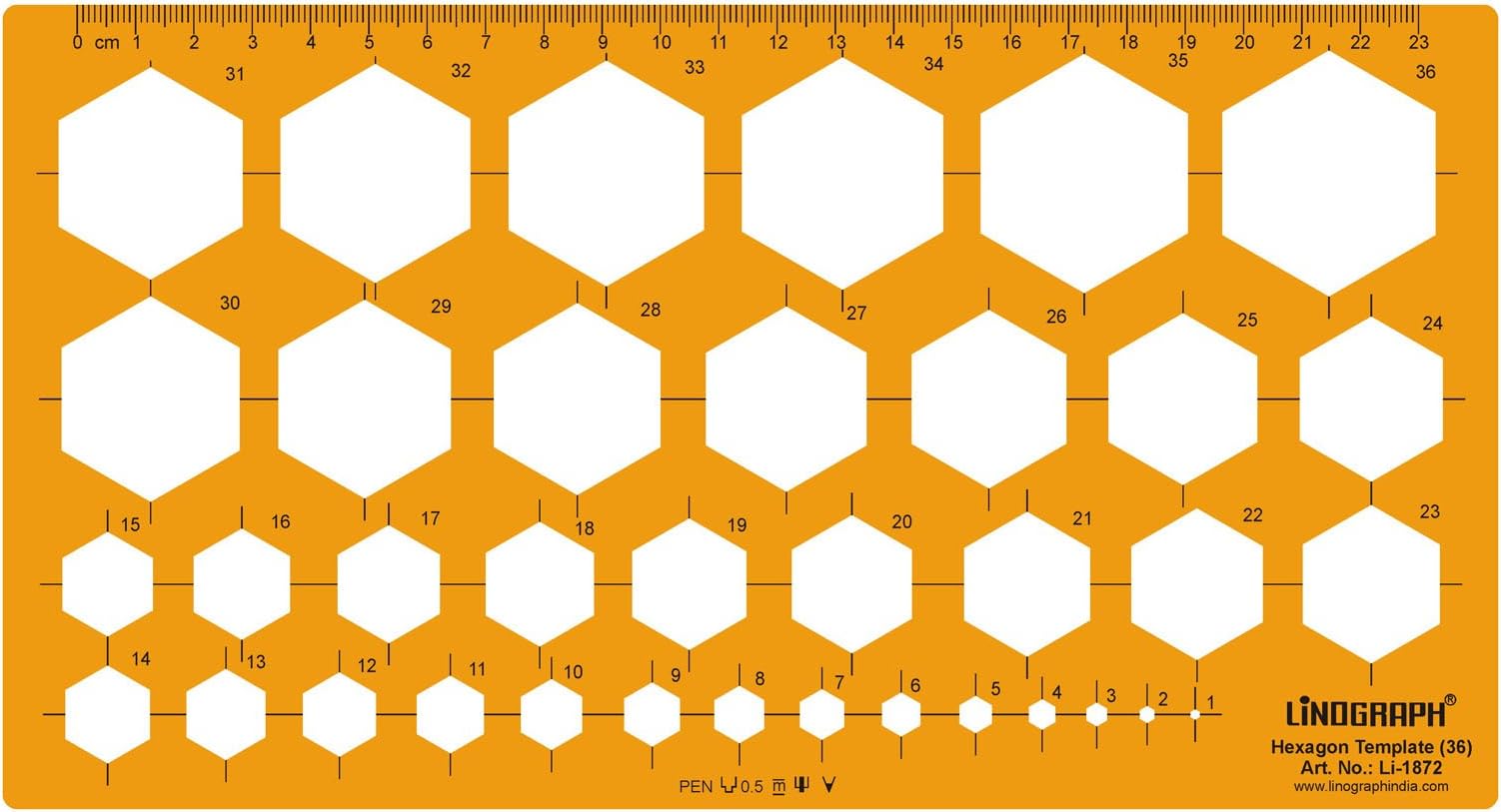 Hexagon Drafting and Design Template Stencil Symbols Technical Drawing Scale