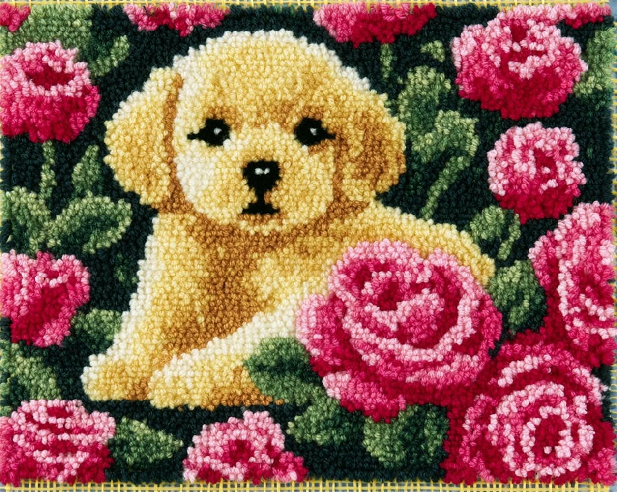 FWRTYCB Latch Hook Rug Kit Puppy and Roses