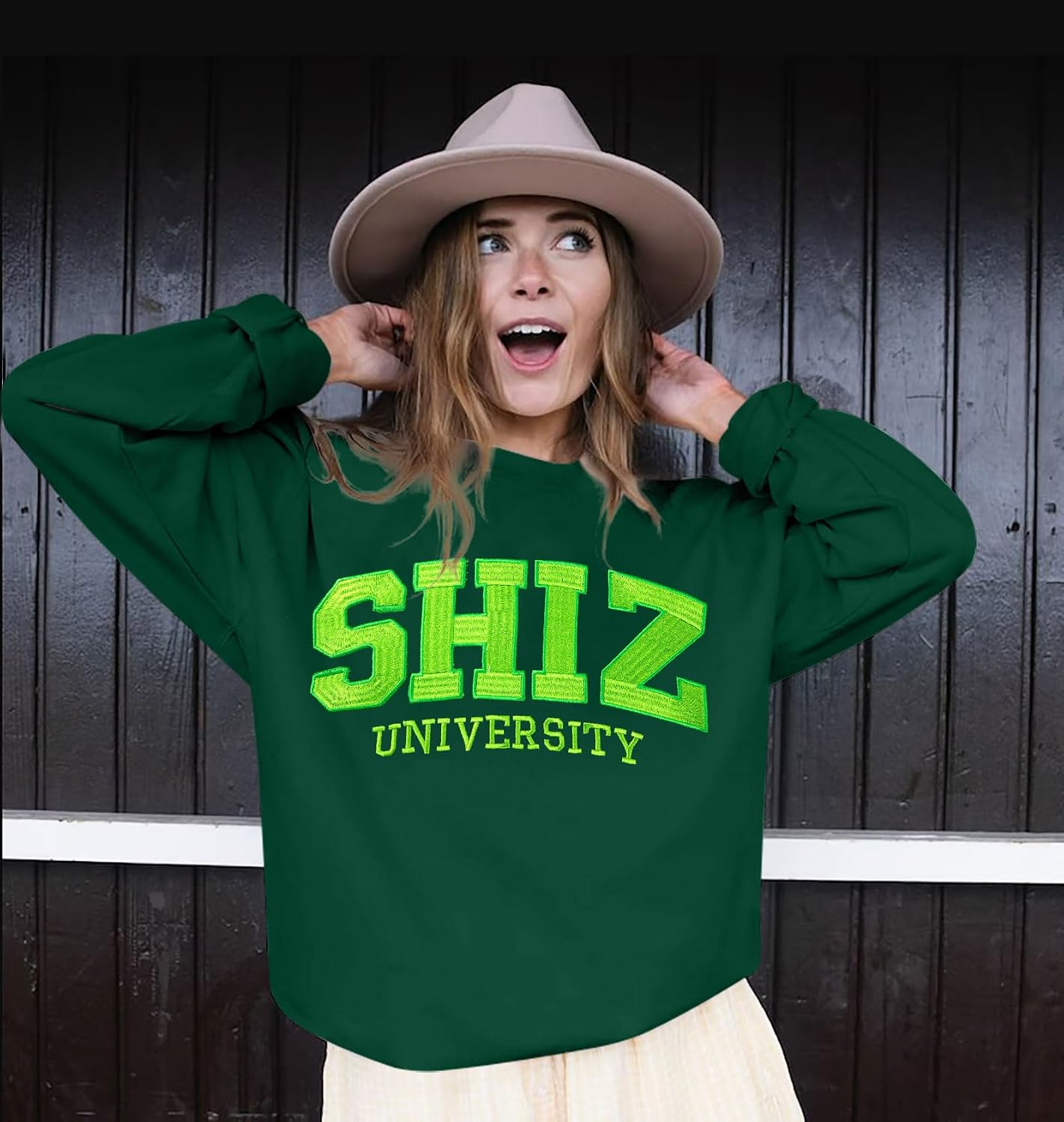 FAYALEQ Halloween Sweatshirt Women Shiz University Long Sleeve Shirts Halloween Wicth Costume Crewneck Tee Tops