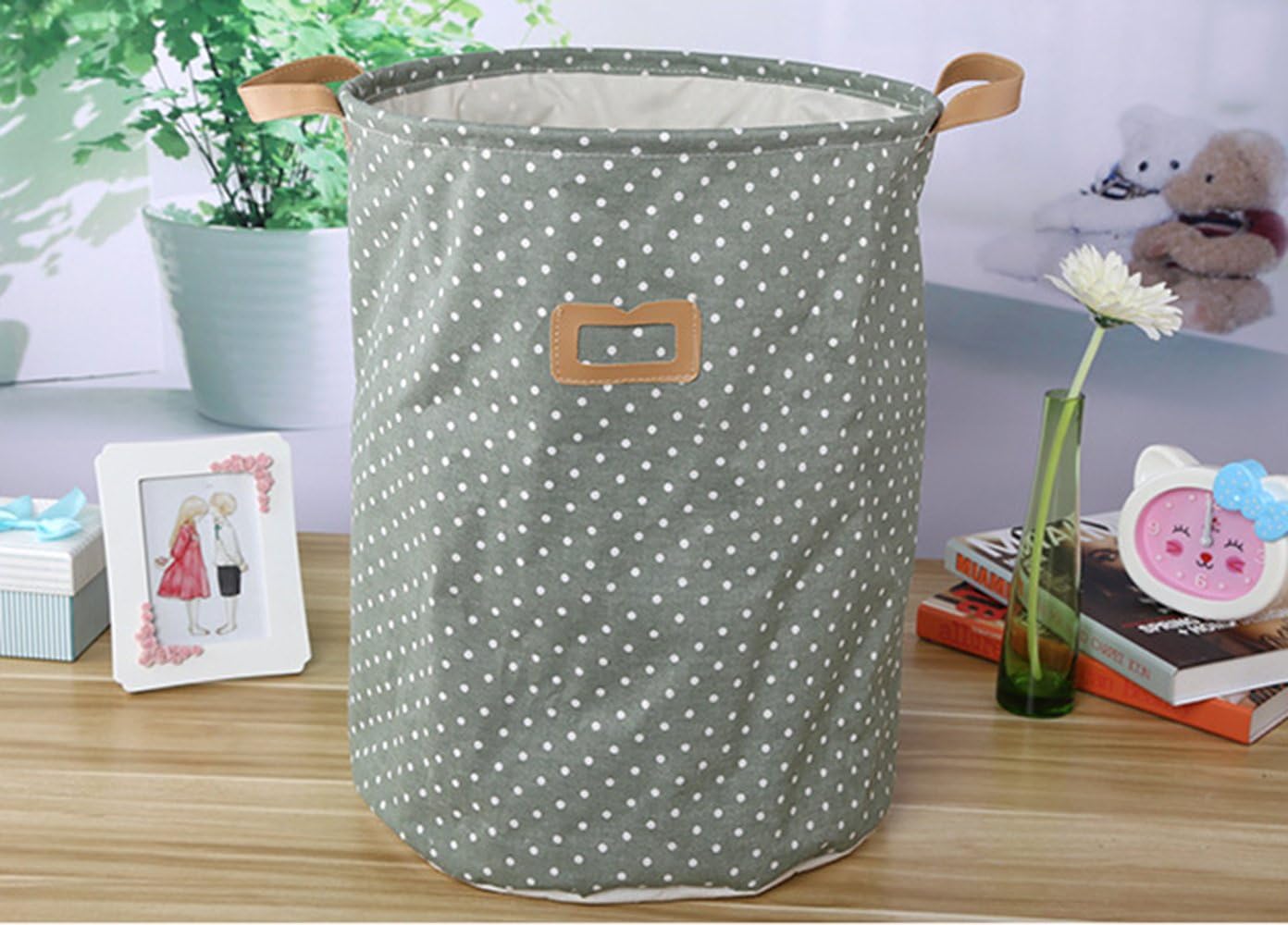 Laundry Basket,GUOYI®Premium Fashion Foldable Cotton Linen Fabric Household Organizer Children Toys Storage Bag with Lids 35 * 45cm,Green