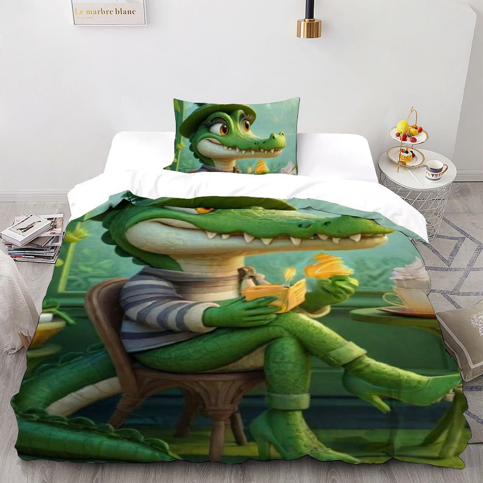 Housse de couette single microfibre anti-plis imprimé 3D crocodile 135x200cm