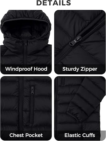 wantdo Men's Packable Down Jacket Lightweight Puffy Coat Hooded Winter Coat