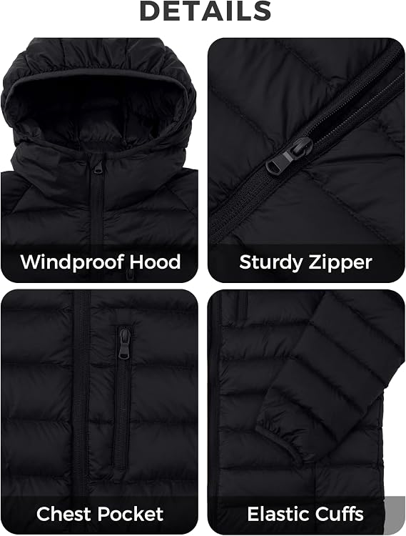 wantdo Men's Packable Down Jacket Lightweight Puffy Coat Hooded Winter Coat