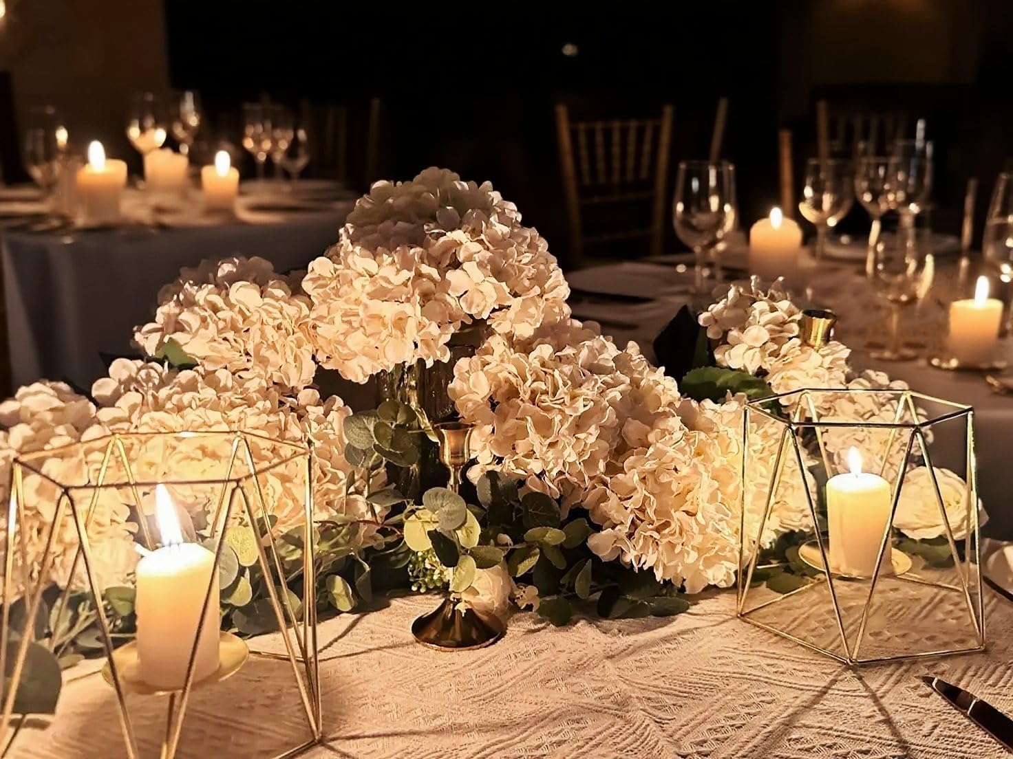 6PCS 21In Artificial Hydrangea Silk Flowers Bouquet, Lifelike White Faux Hydrangea with Leaves for Wedding Centerpieces, Home Decor, Party, Floral Arrangements