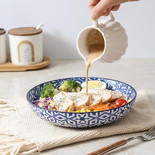 Miniatura 7 de Selamica Juego de 6 cuencos de cerámica para pasta de 34 onzas, cuencos grandes de ensalada de 8.6 pulgadas para cocina, cuencos anchos y poco