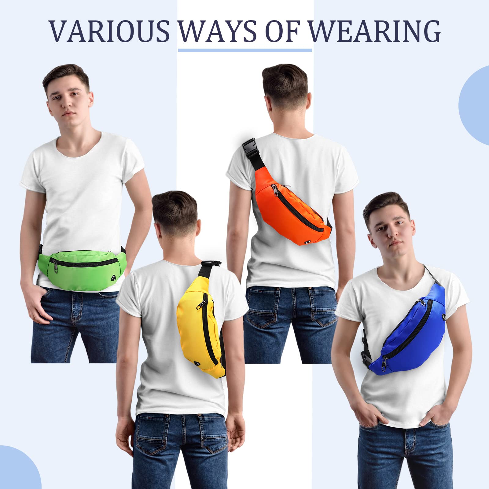 Kajaia Lot de 16 sacs banane fluo colorés réglables pour homme et femme, sac à bandoulière réglable pour voyage, course à pied, randonnée, cyclisme, entraînement, festival
