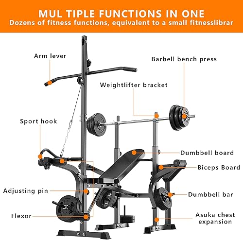 Miniatura 2 de Rigel Juego de banco de pesas olímpico ajustable 6 en 1 de 600 libras con extensión de piernas y rizo de piernas, juego de prensa de banco