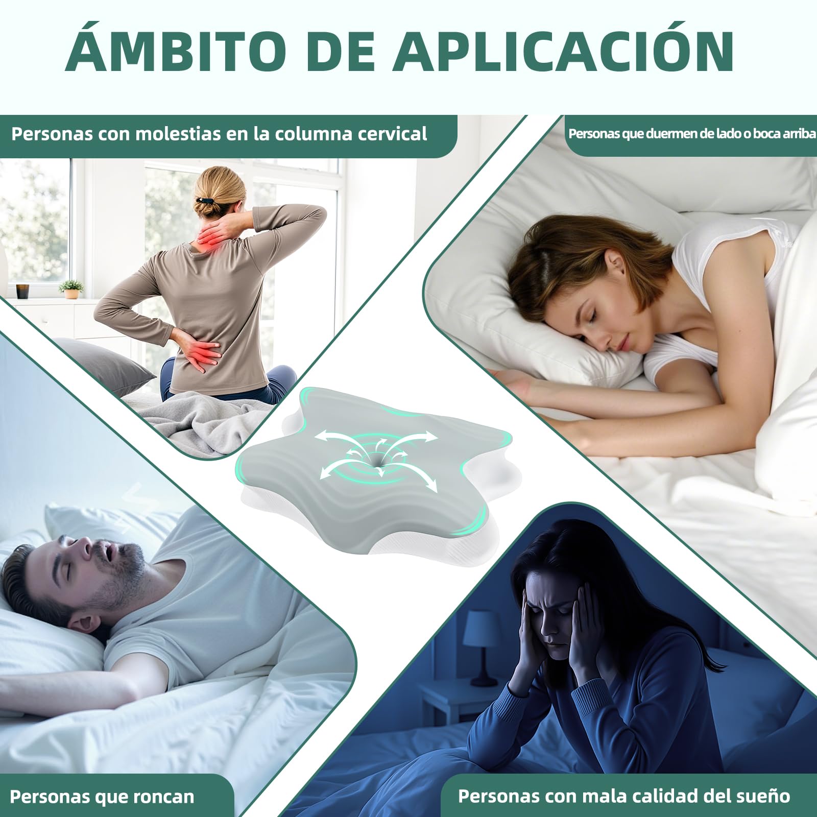 Almohada Cervicales y Cuello 2 en 1, 62cm x 42cm x 13/11cm Almohada Ergonómica para Lado, Espalda y Estómago, Almohada Ortopedica Cervical para Soporte de Hombro/Cuello/Cabeza - Gris