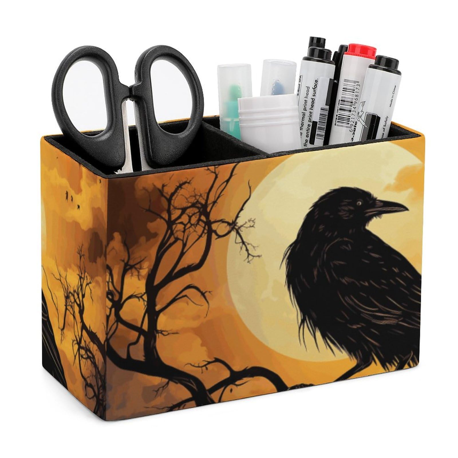NONHAI Lether Pen Holder for Desk, Crow Pencil Holder Organizers for Desktop, Pencil Cup Stationery Organizer for Office Desk Accessory, Square Makeup Brush Srotage Box Pencil Caddy