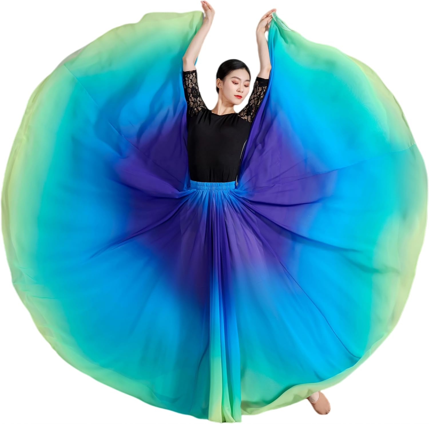CISMARK 720 35" Long Women's Fairy Lyrical Dance Skirt Gradient Color Swing Skirt Ballet Modren Dance Costumes