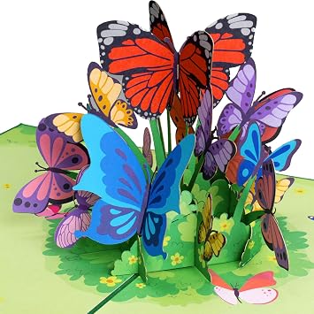 Paper Love 3D Pop Up Butterflies Card, Gift for Birthday, Wedding, Anniversary, Thank You, Get Well, Valentines Day, Mothers Day & All Occasions, 5" x 7" Includes Envelope and Note Tag
