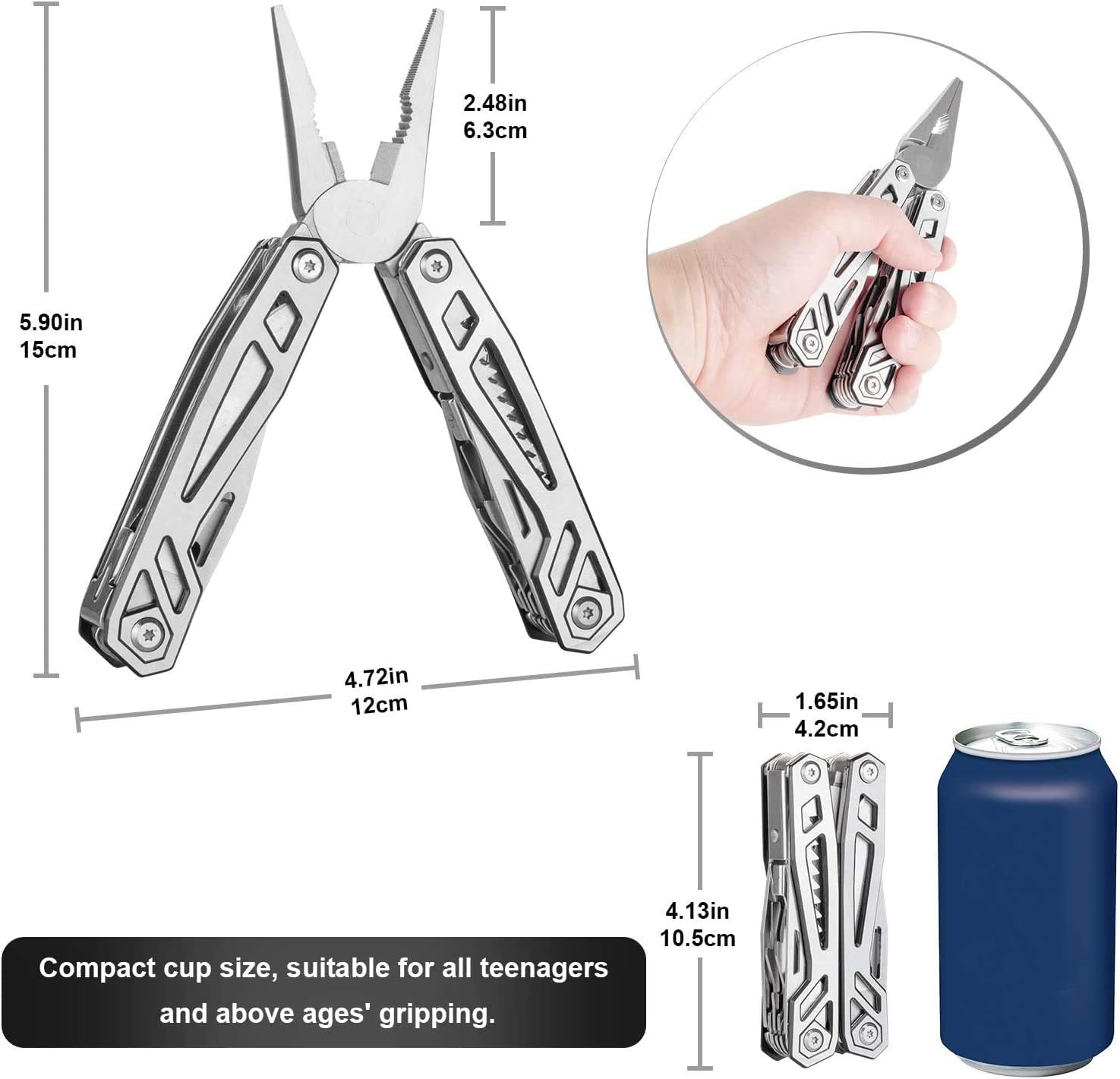 WETOLS Multitool, 21-in-1 Hard Stainless Steel Multitool, Foldable & Self-Locking, Multi-pliers Used as Knife, Bottle Opener, Screwdriver, Sickle etc, Gifts for Men WE-182 - - 