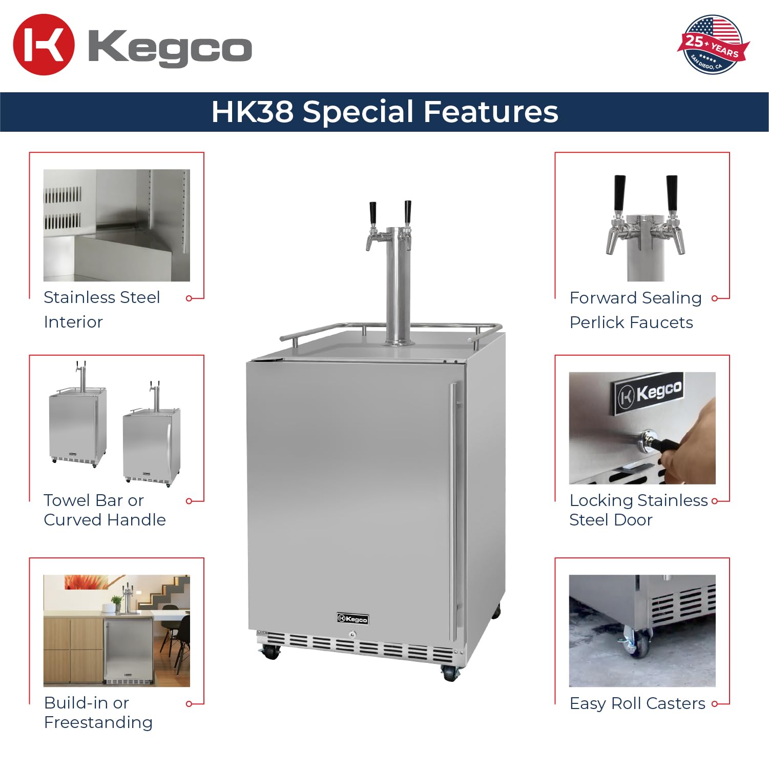 Kegco Kegerator 24" Wide Dual Tap Stainless Steel Commercial Beer Dispenser Hk38ssc-L-2 on Fridge.com - View 2