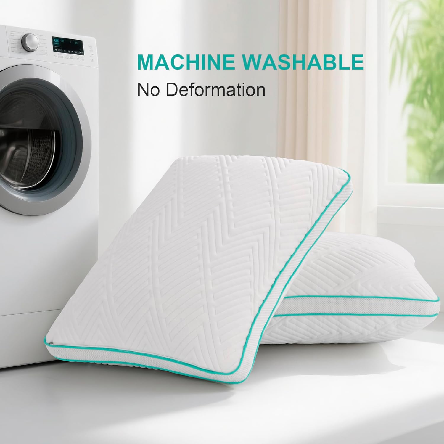 Pillows 2 Pack, Shredded Memory Foam Pillow, Hypoallergenic Hotel Bed Pillows for Comfortable Sleeping, Machine Washable, Standard Size (51x66cm)