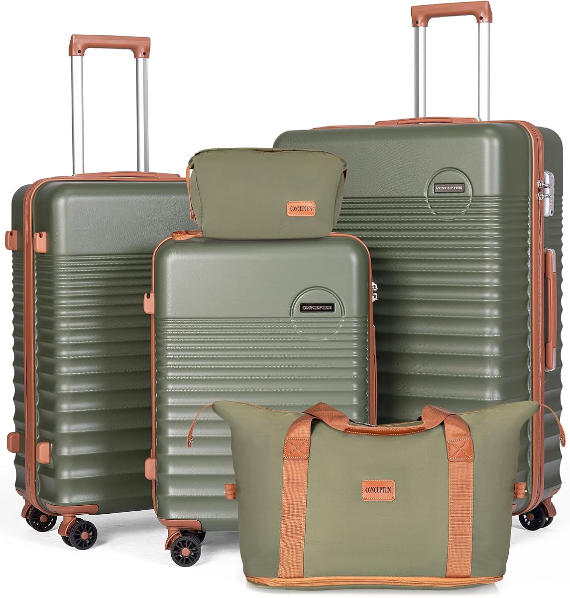CONCEPTEN Luggage Sets 5 Piece, ABS+PC Hardshell Suitcases with Wheels | TSA Lock, 22x14x9 Airline Approved Carry On, Spinner Wheels, Matching Travel Bags, Travel