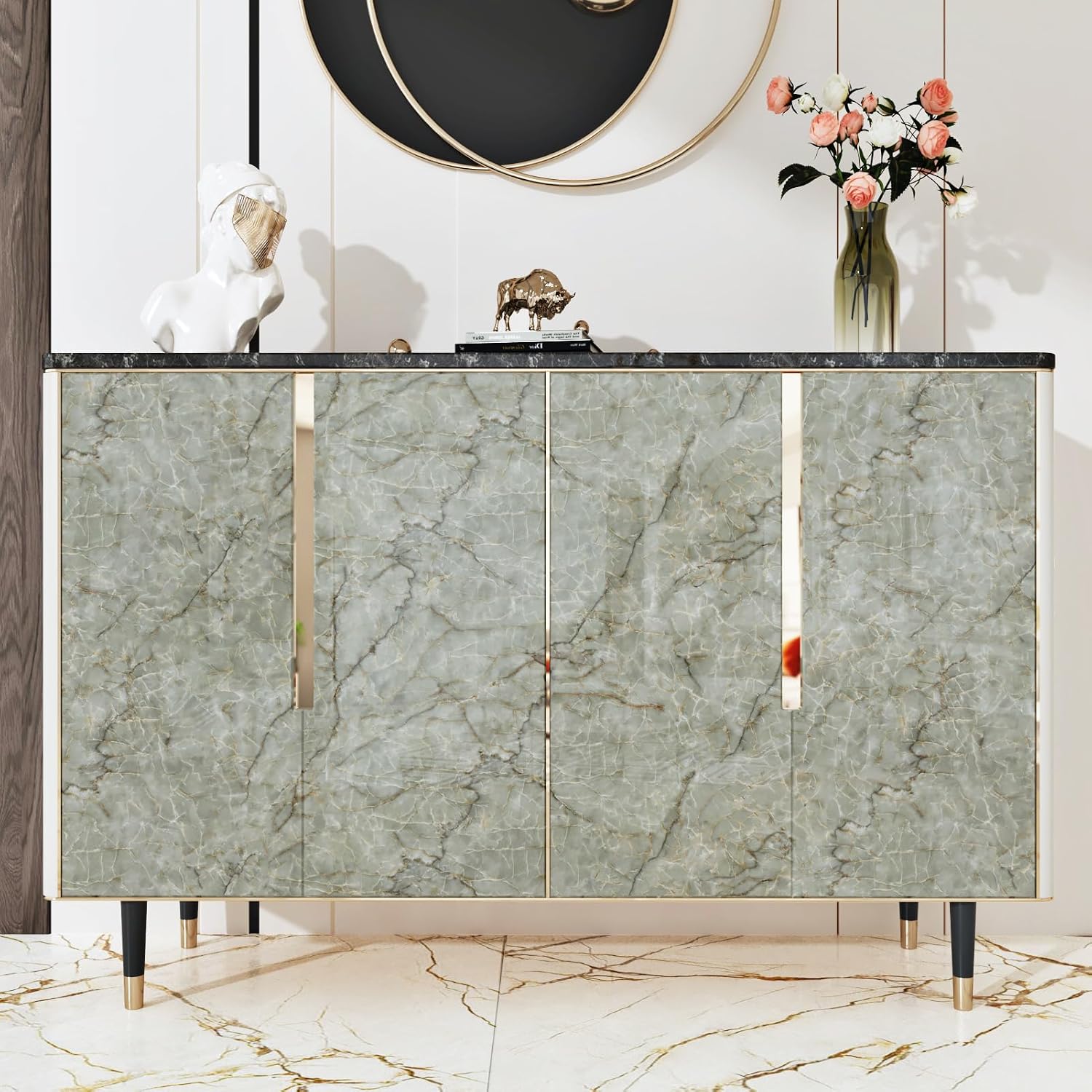 Cyan Green Marble Contact Paper for Countertops Cabinets Green Marble Wallpaper Glossy Waterproof Peel and Stick Countertops Self Adhesive Vinyl Wrap for Kitchen Bathroom Counter 15.7" X 78.8"