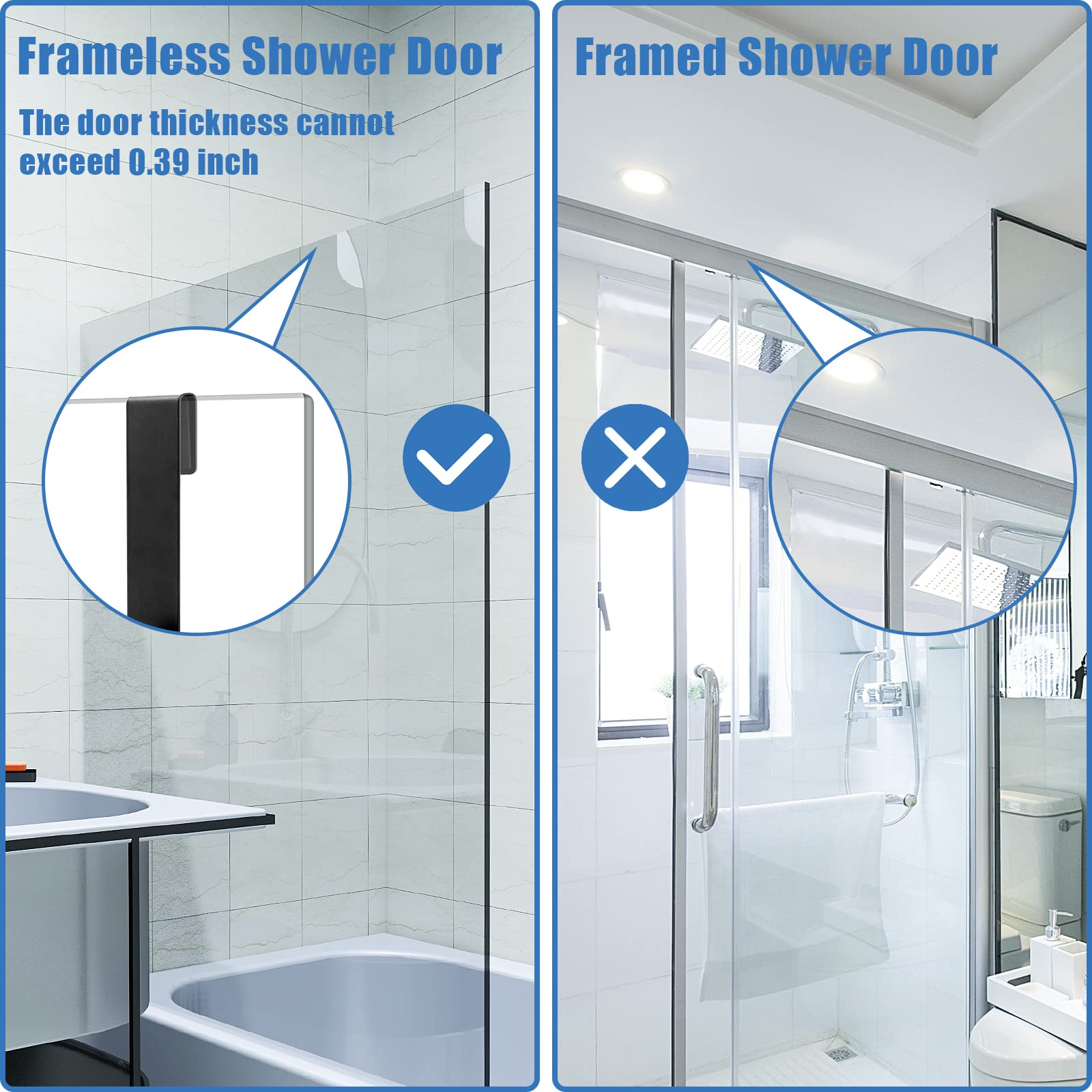 CSPARKV 2 Pièces Crochets De Porte De Douche, Crochet Douche Sans Percage Crochet Mural Cabine De Douche Crochet De Douche En Acier Inoxydable Pour Epaisseurs De Verre De 6 12mm Noir 85596385