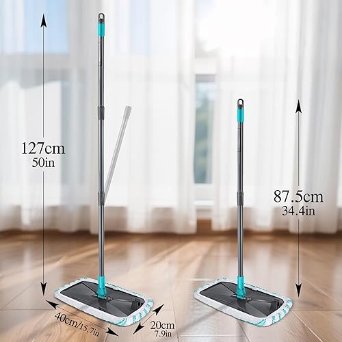 Miniatura 7 de MASTERTOP Trapeador plano de microfibra, trapeador de polvo de superficie extra grande con 5 almohadillas reutilizables para húmedo y seco, mopas de