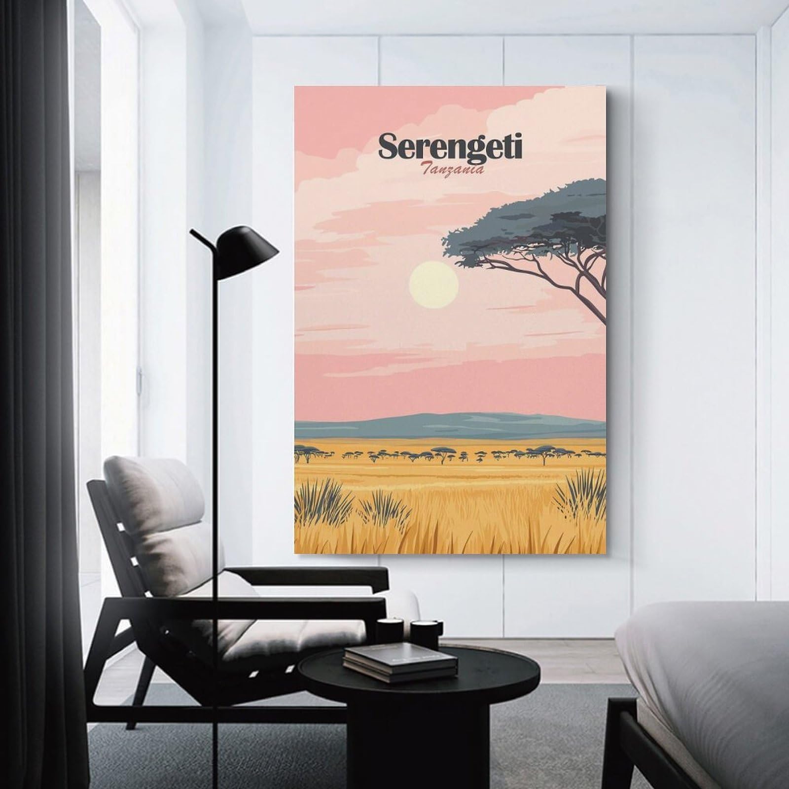 Junmoney Room Decor Wall Art Serengeti Tanzania Landscape Illustration, 16x24inch(40x60cm), for Hallway, Bedroom Or Modern Interiors, Gift Idea for Housewarming And Birthdays