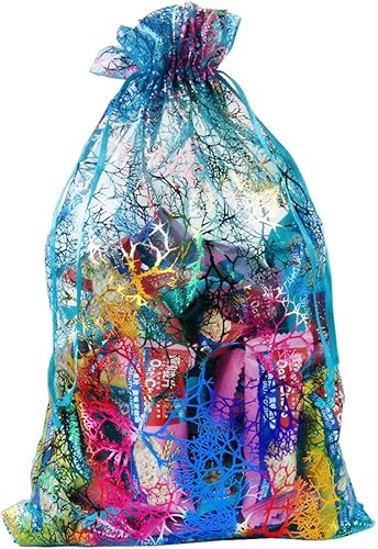 Miniatura 3 de Zwish Paquete de 50 bolsas de regalo de organza de 8 x 12 pulgadas, estilo azul coral para juguetes, dulces, chocolate, fiesta, Navidad, regalo de