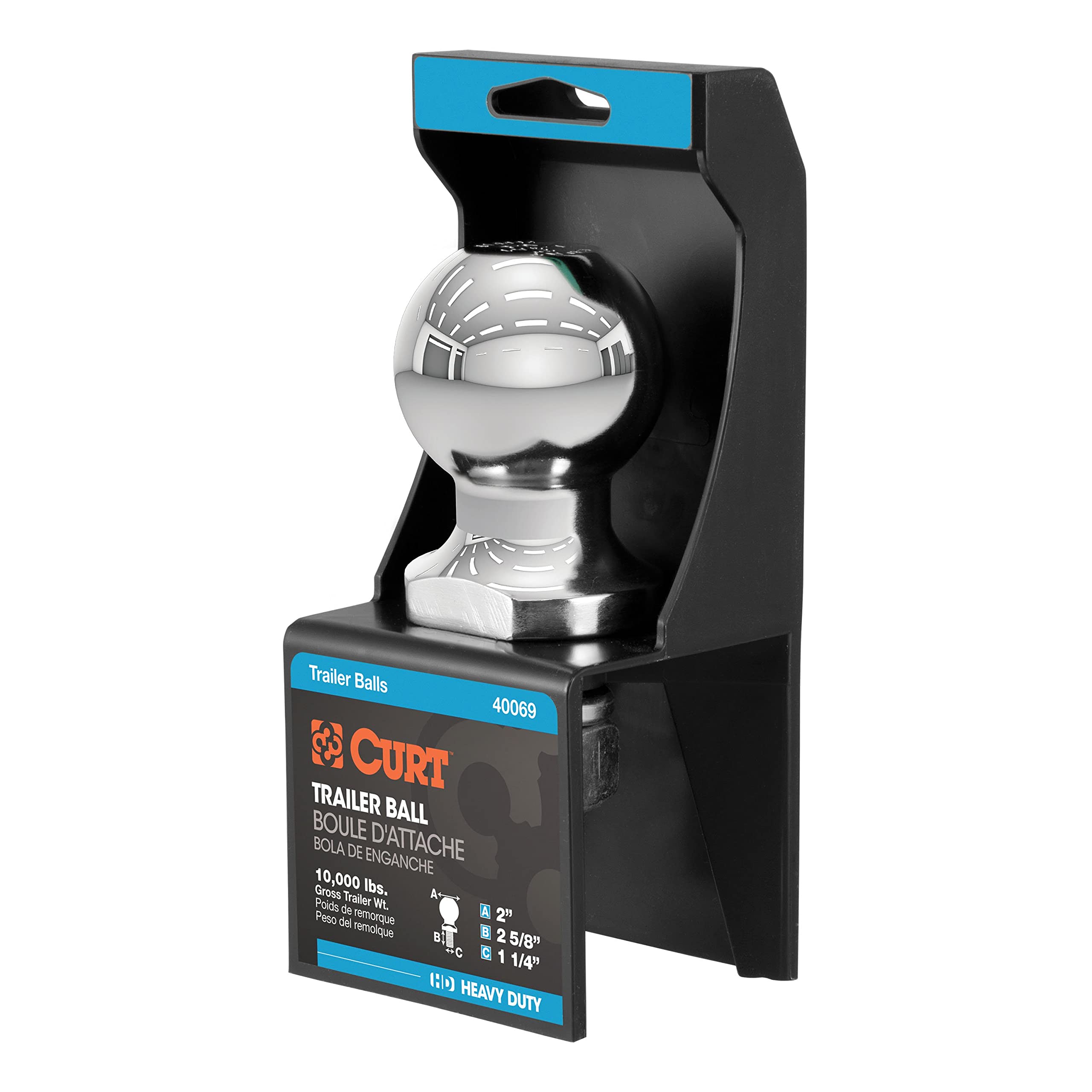 CURT 40069 2" Trailer Hitch Ball, 1-1/4" x 2-5/8" Shank, 10,000 lb