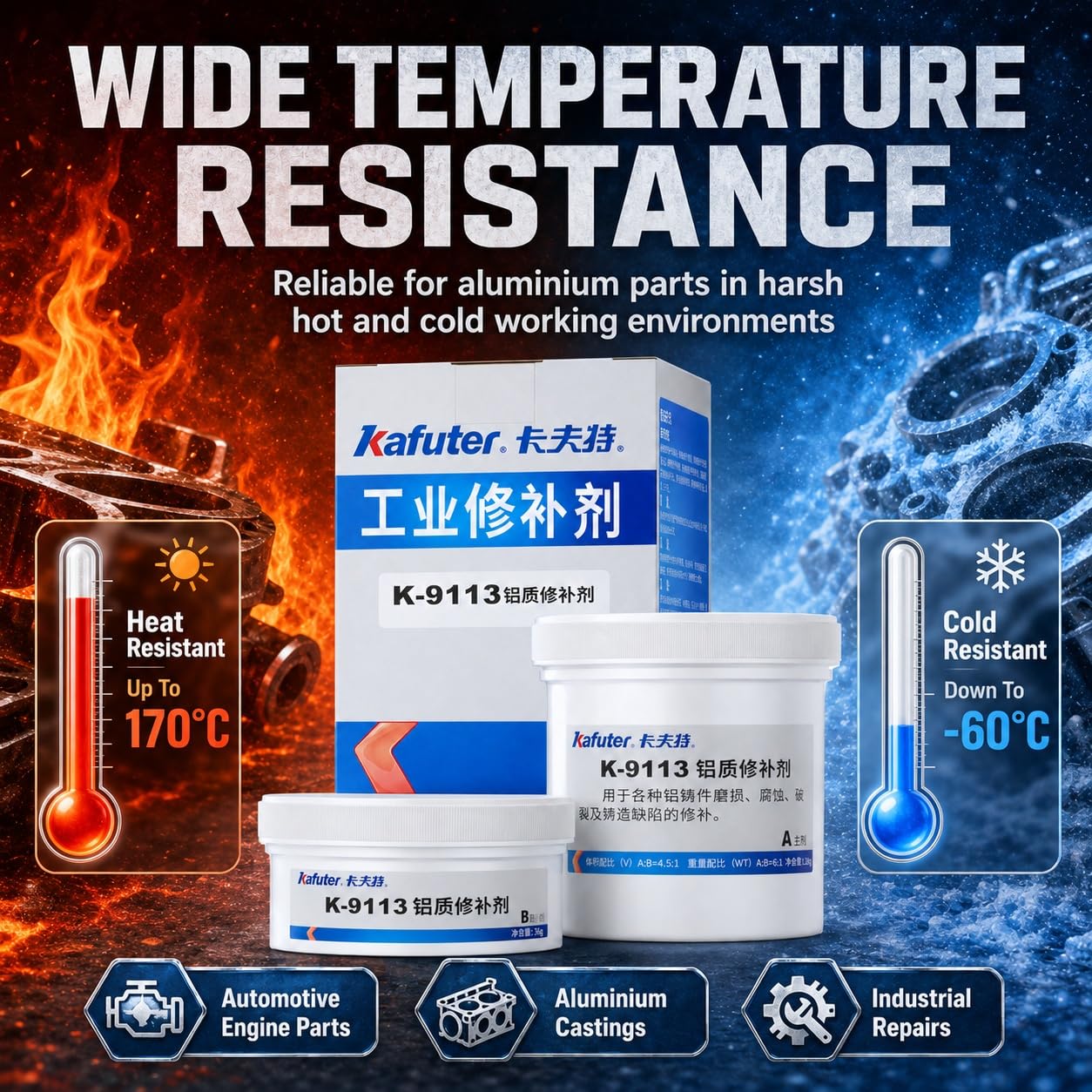VIDOO AB Bond Pasta Reparación Industrial para Aluminio, Pegamento Resistente al Calor para Agujeros Arena en Aluminio Fundido, Soldadura Líquida Impermeable, Paquete Doble