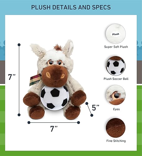 Miniatura 3 de DolliBu Peluche de burro flexible con pelota de fútbol, burro suave y abrazable, adorable juguete de peluche para jugar, lindo regalo de vida en la