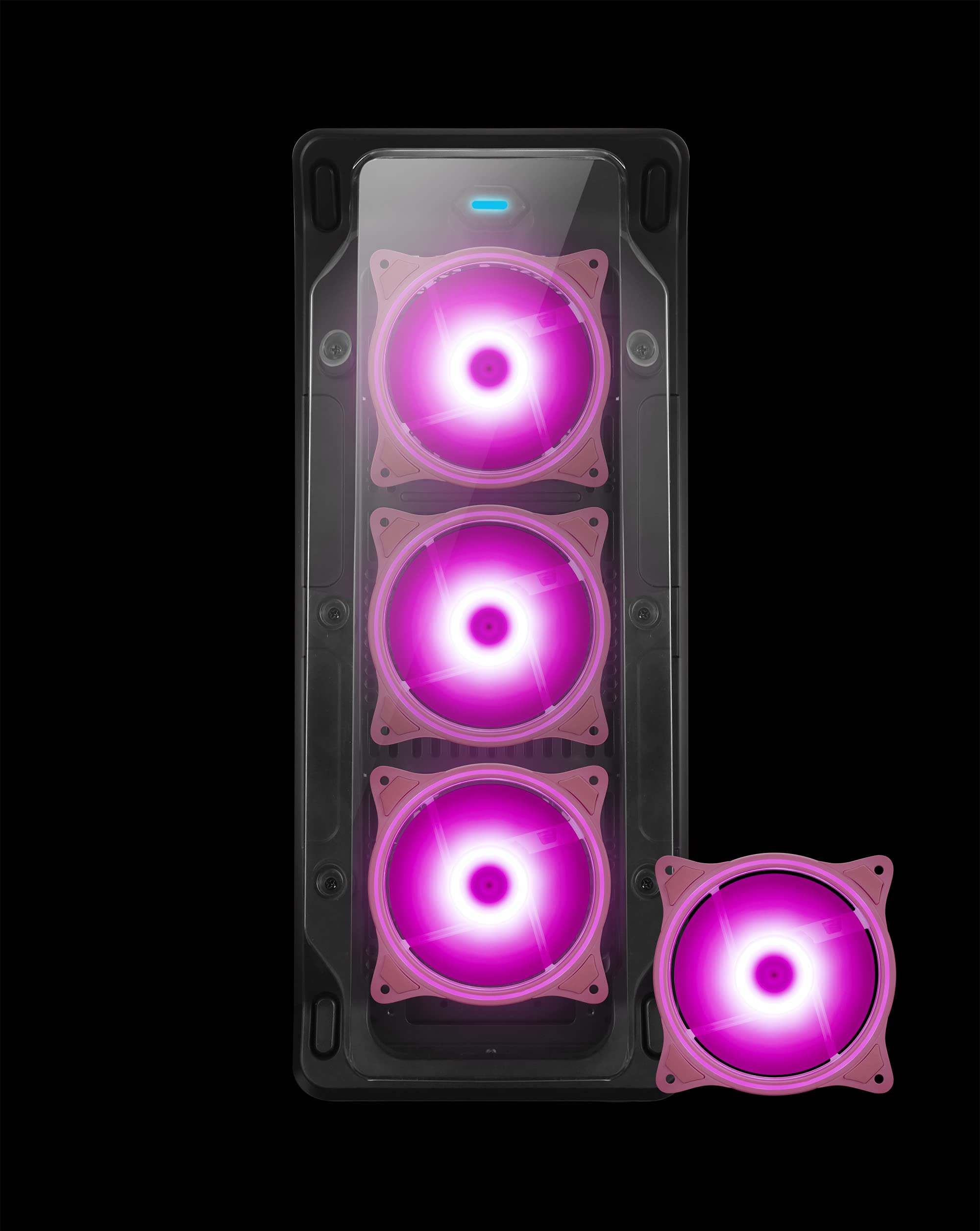 Lot de 3 ventilateurs de refroidissement silencieux 120 mm LED rose 12 V avec triple boucle lumineuse pour PC/CPU/boîtier