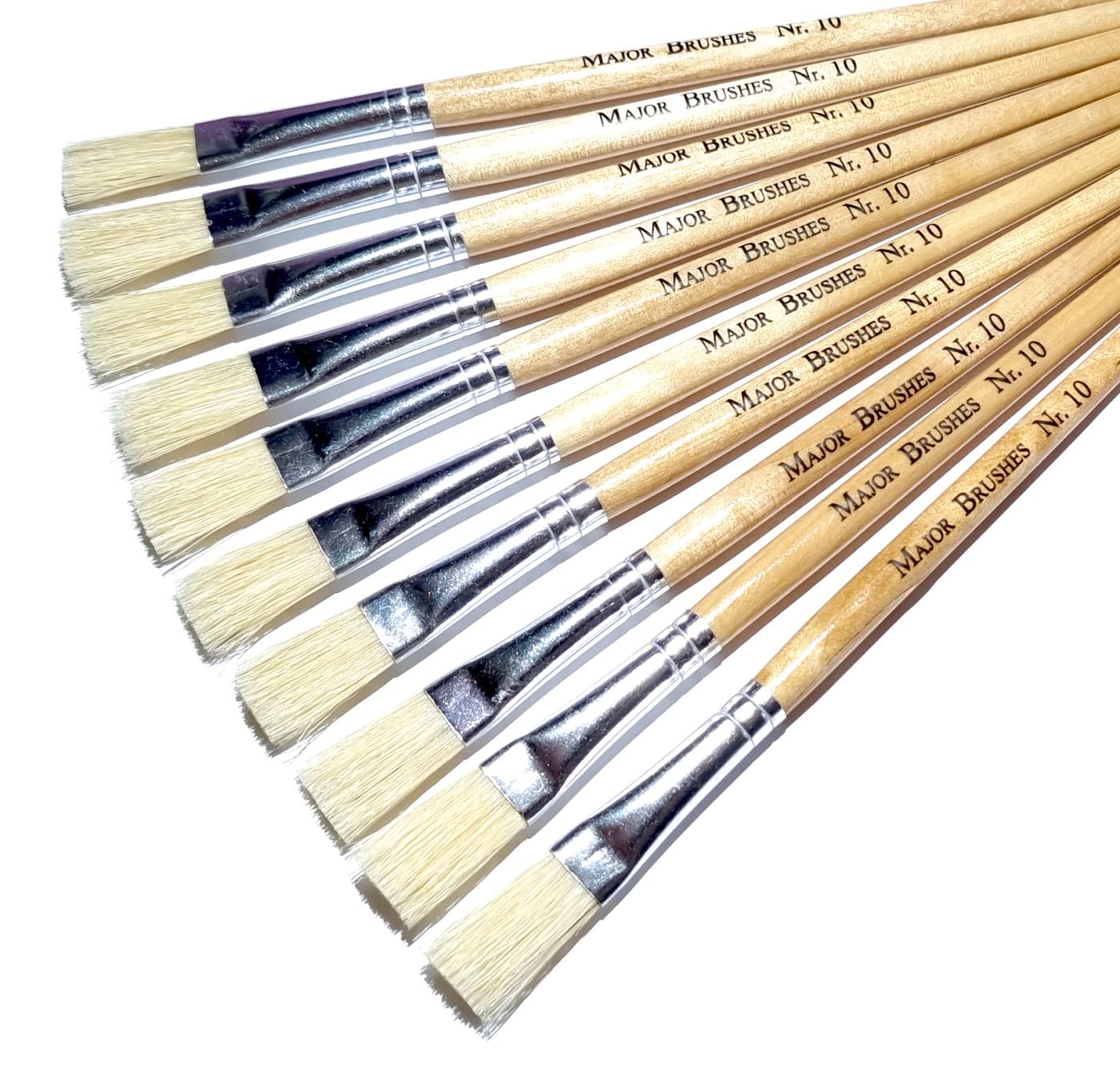 Major Brushes Hog Bristle Short Flat Tip Brushes Size 10 - Set of 10