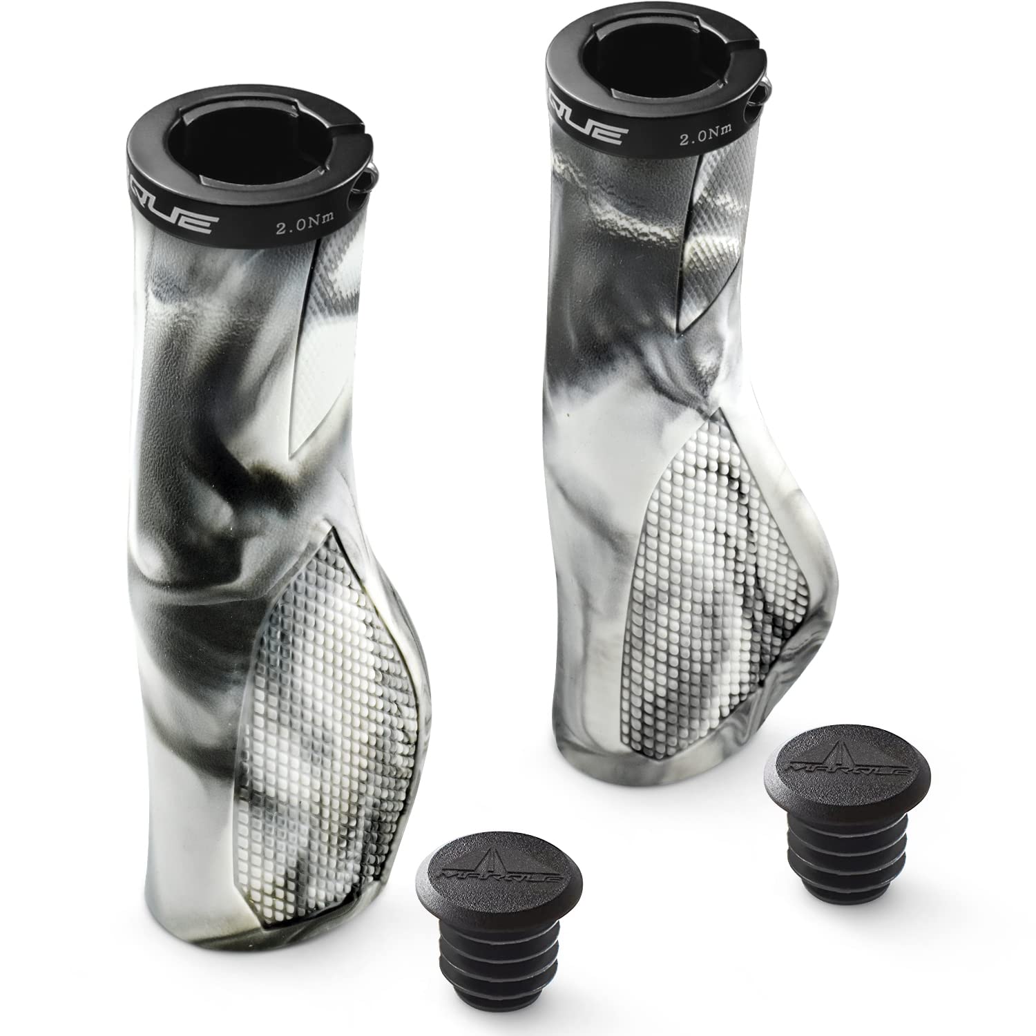 MARQUE Ergo Bike Handlebar Grips – Non-Slip Bike Handle Grip with Ergonomic Comfort Design for Bicycle Flat Handle Bar – Fit Mountain Bike, E-Bike, Hybrid, City Commuter Bikes, Scooter