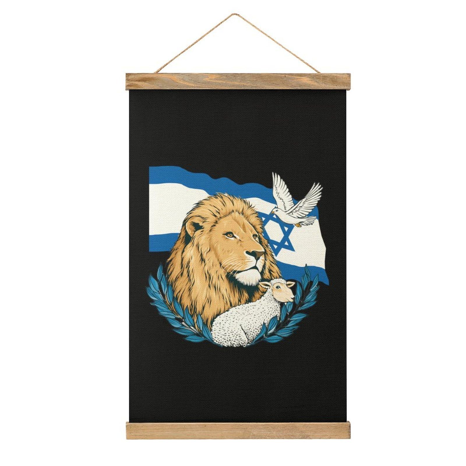CGSBNGHA Jewish Israel Lion Dove Wall Art Prints Linen Hanging Painting Scroll Paintings Pictures Decor for Home