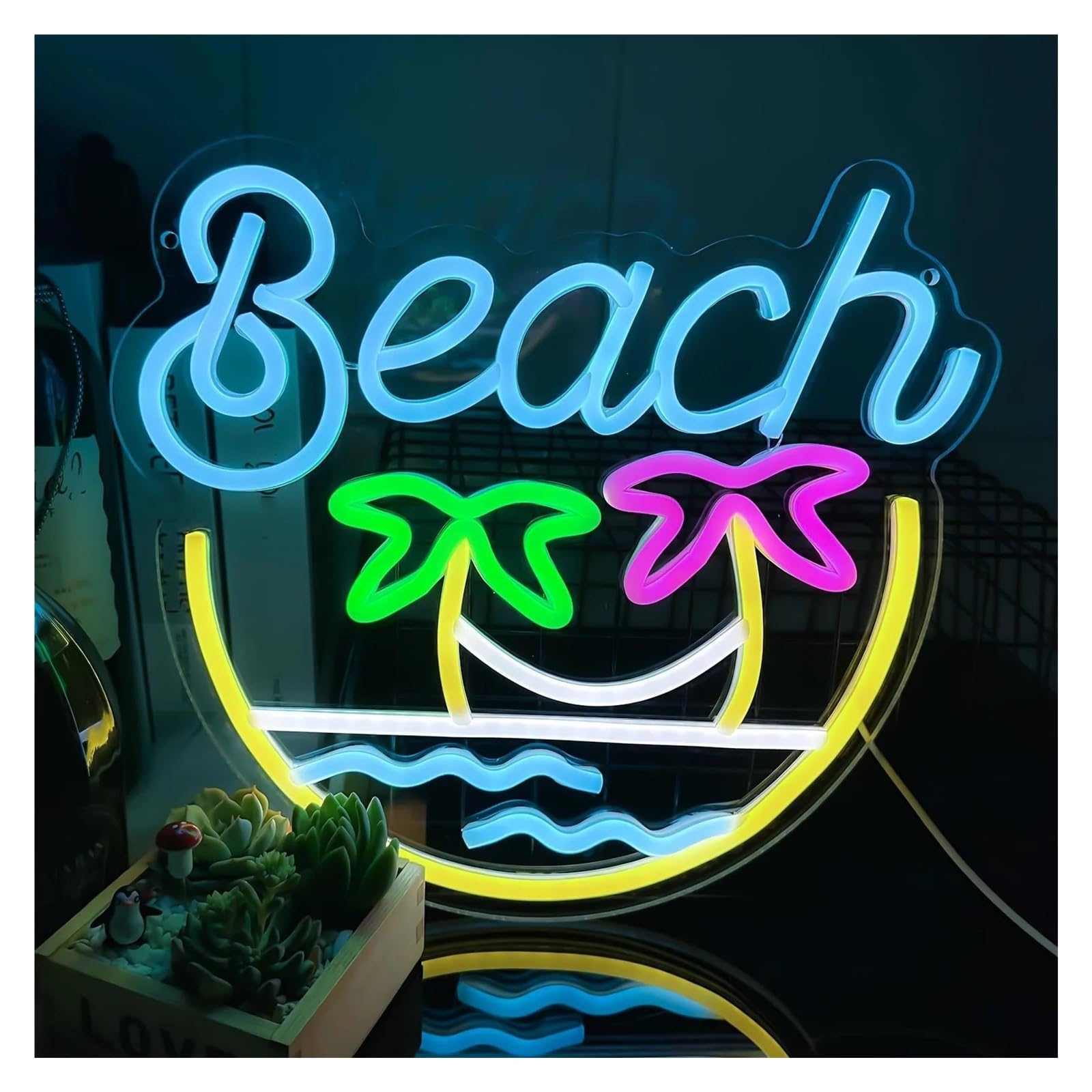 LEMST Signs Lamp Tropic Neon Sign Coconut Tree Neon Light for Hawaii Shop Bar Bedroom Cafe Tiki Bar Party Summer Beach Decoration(33x30cm)