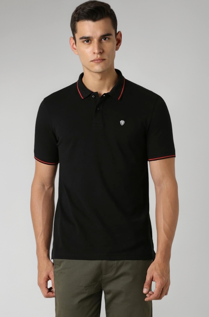 Men's Cotton Solid Regular Fit Collar Polo T-Shirt