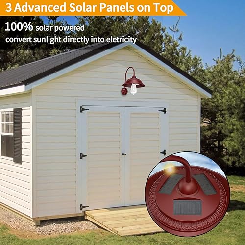 Miniatura 3 de Yomisga Luces solares de granero para exteriores, apliques de pared solares rústicas, vintage, con sensor de movimiento y 3 modos de iluminación,