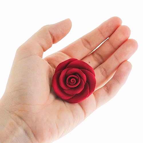 Global Sugar Art Flores de azúcar de rosa de té, rojo con cáliz verde, grandes de 2 pulgadas, 12 unidades por el chef Alan Tetreault