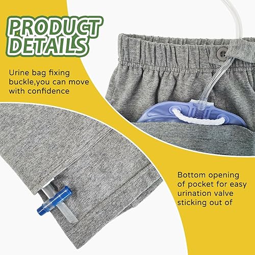 Miniatura 3 de Paquete de 2 pantalones para el cuidado de la incontinencia, pantalones cortos con bolsa de pierna de catéter, suministros de catéter compatibles