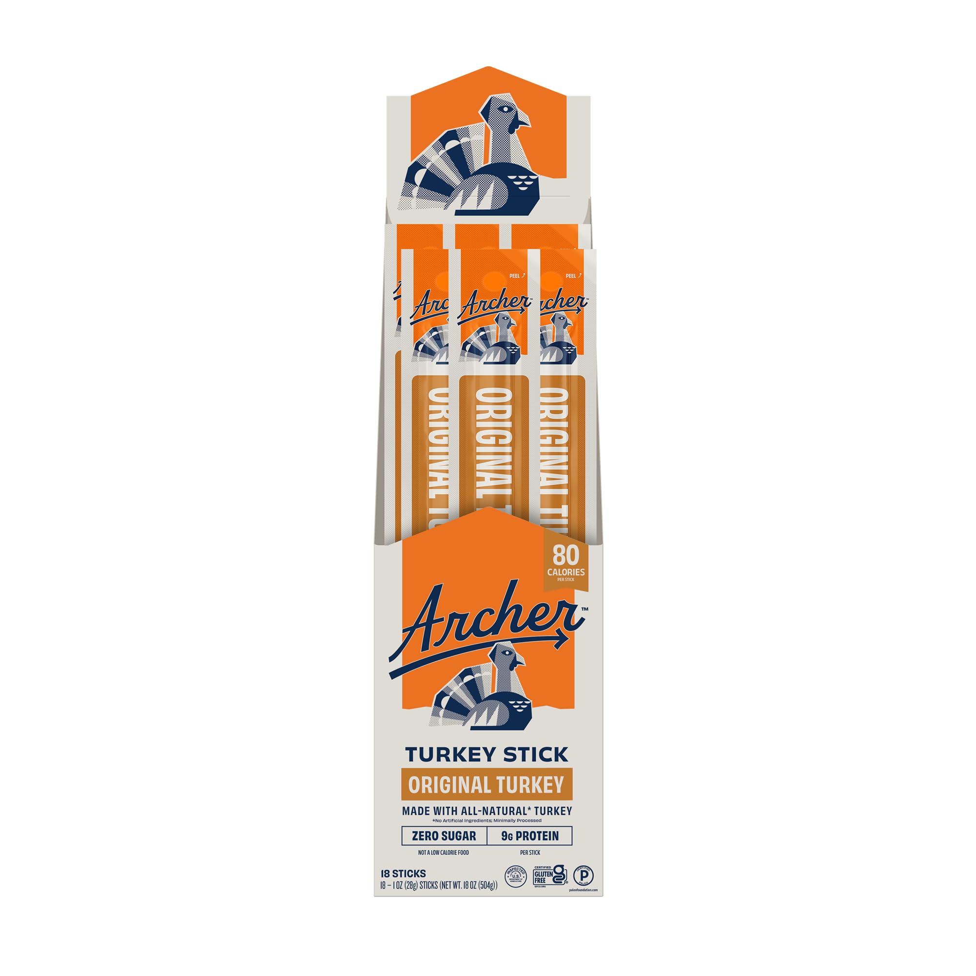 Archer Jerky Turkey Jerky Sticks - All Natural Protein Snack, Meat Snack for People, Gluten Free, Keto, Original Flavor - 1 oz (Pack of 18)