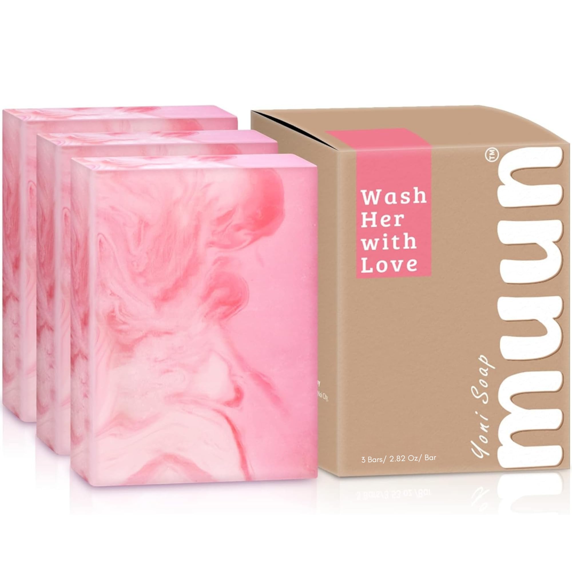 Muun Yoni Soap Bar - Pack 3 Ph Balance Probiotics & Natural Ingredients - Gentle Cleansing Formula Eliminates Odor Vaginal Health - Feminine Wash - Moisturizing Intimate (Rose)