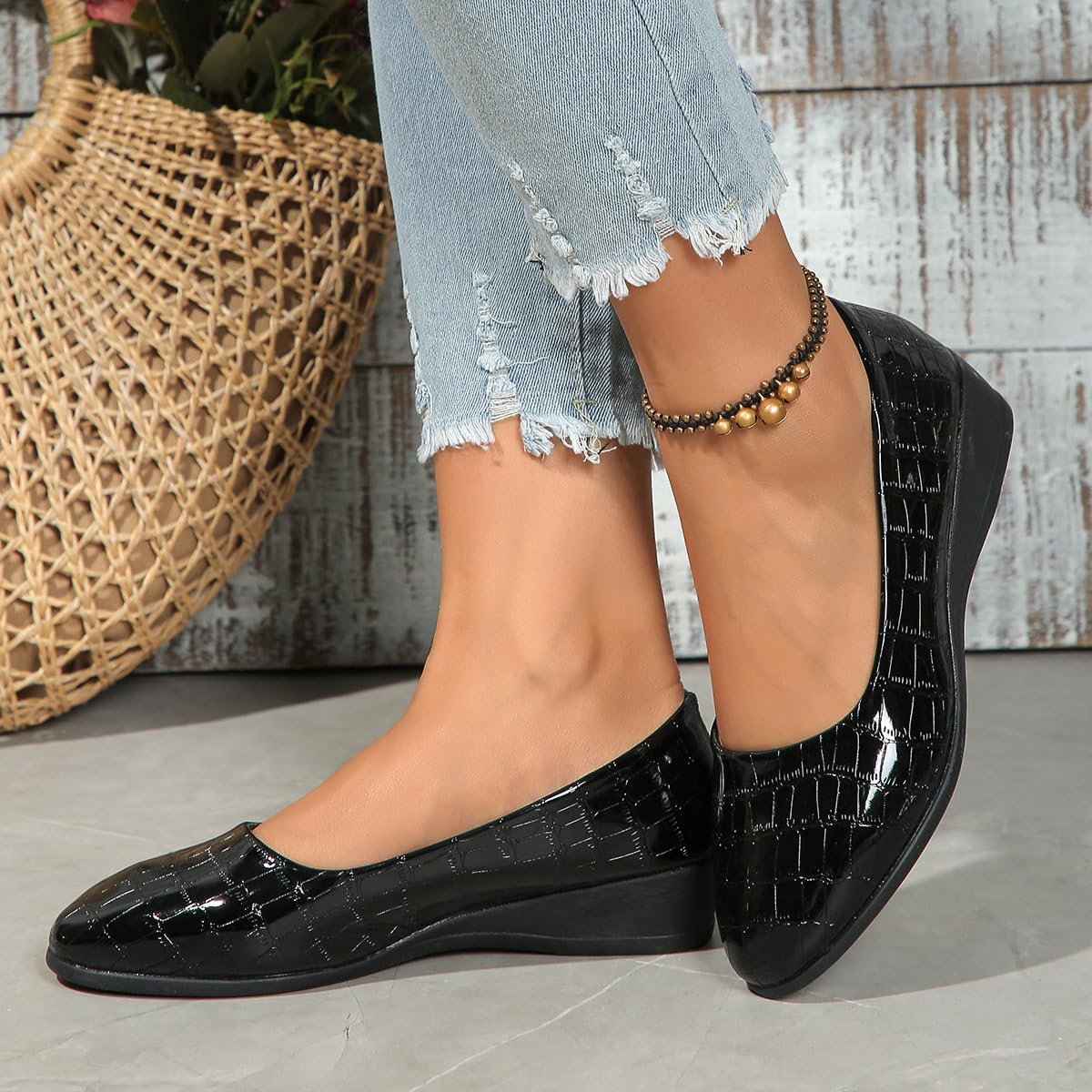 Scarpe da donna in pelle leggera, da donna, comode, con supporto per arco plantare, scarpe slip-on da donna con tacco basso da lavoro, mocassini