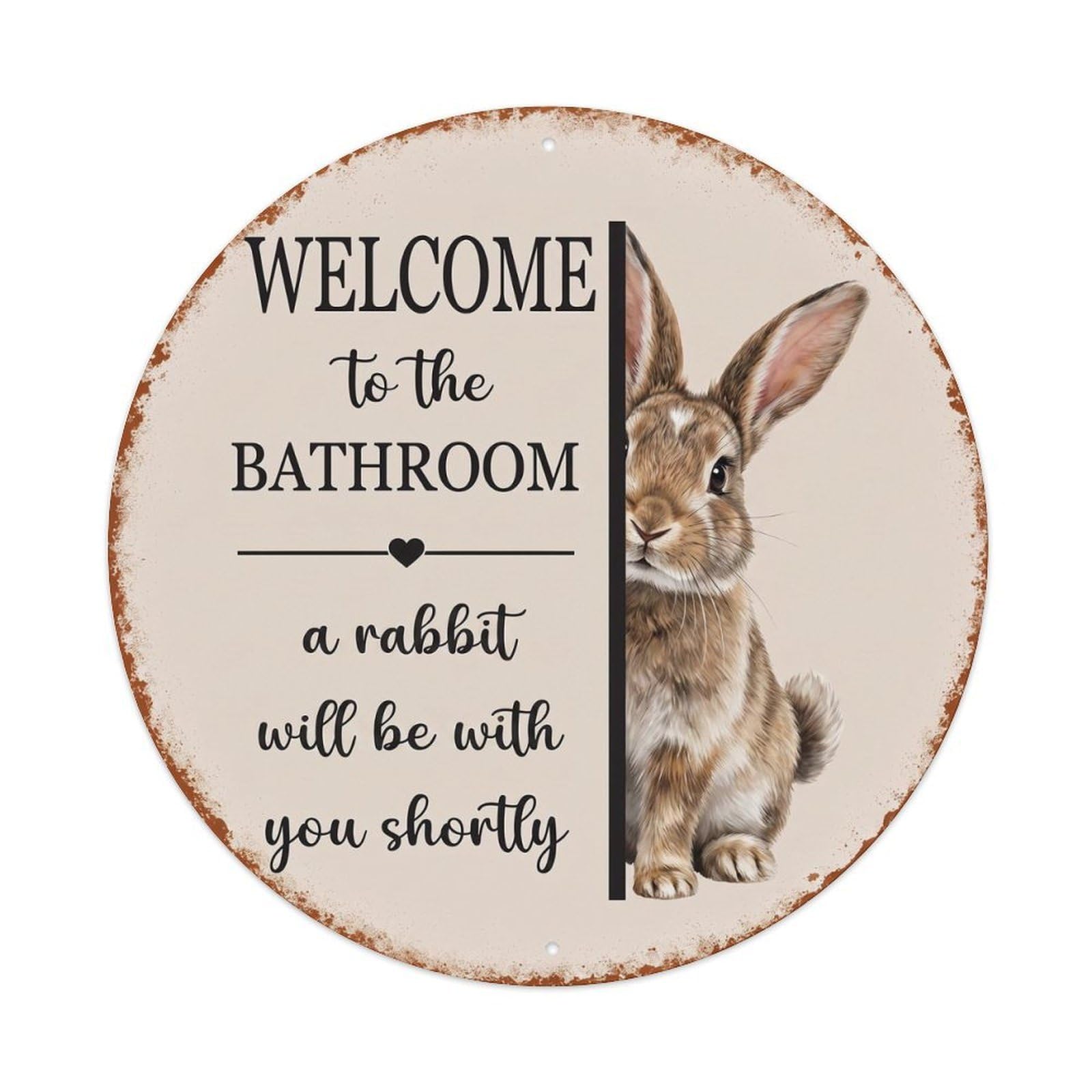 Vintage WELCOME To The BATHROOM Rabbit Metal Tin Sign
