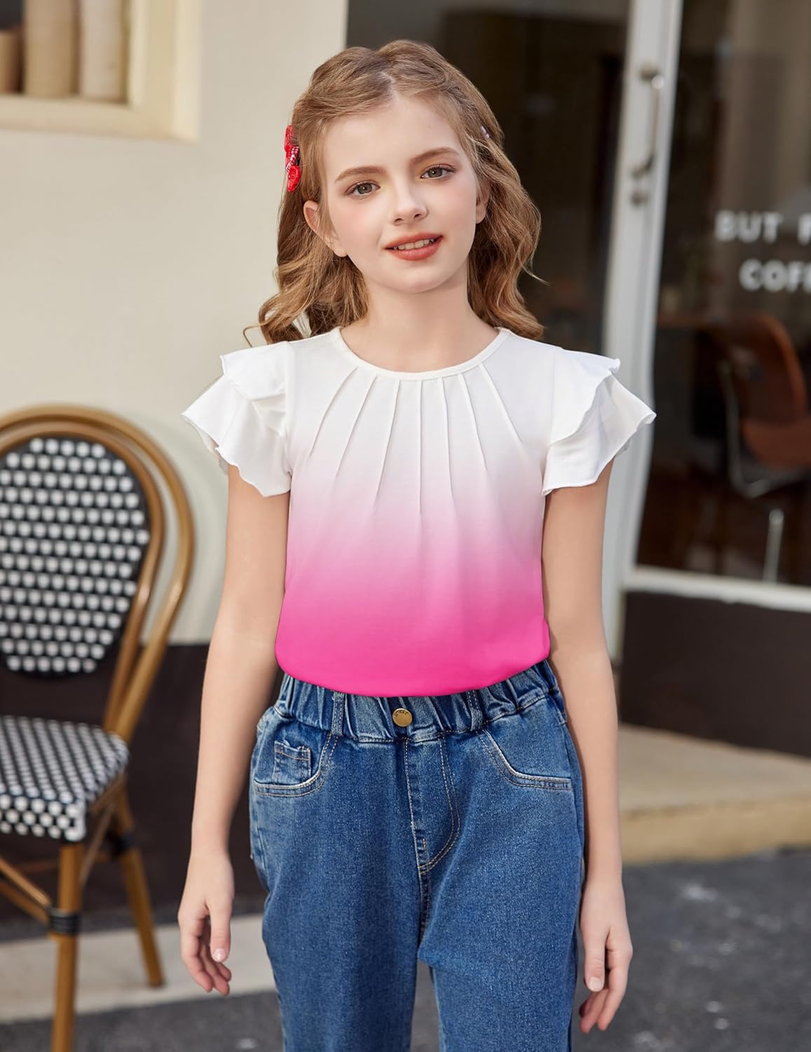 Arshiner Girls T Shirts Ruffle Short Sleeve Summer Pleated Crewneck Casual Tops Tees Blouses - Image 2