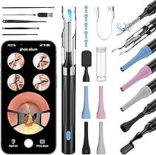 6 in 1 Camera Tool for Earwax Removal with Tweezers, Ear Scope Otoscope Set with 6 LED Camera Lights, Visual Ear Pick, Wireless Earwax Remover (Black, DF004)
