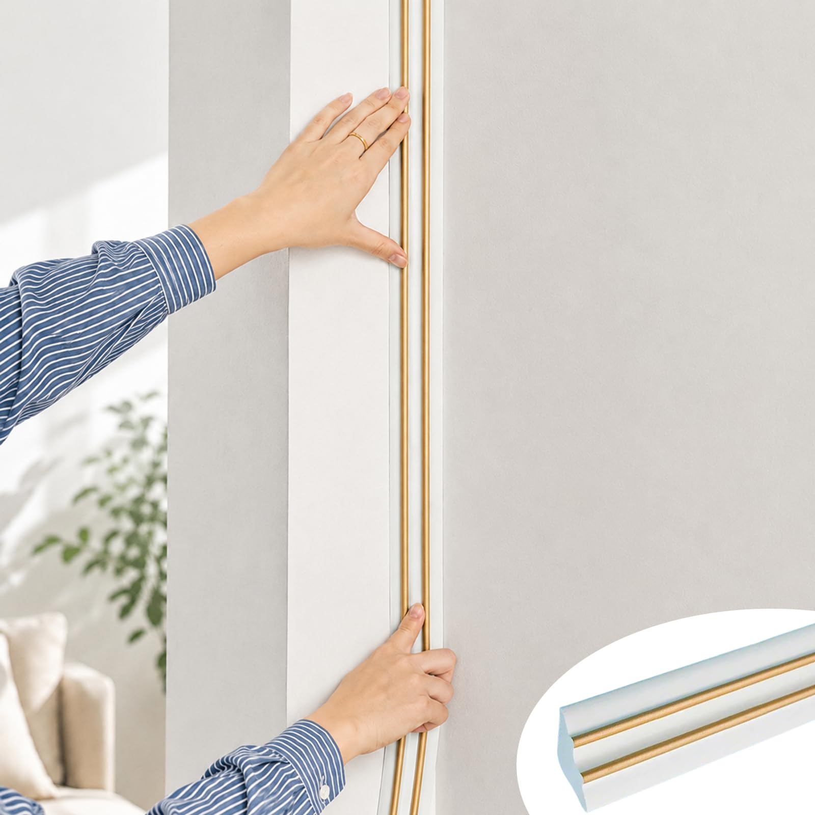 Moldura decorativa PVC para paredes y techos con zócalo flexible triangular autoadhesivo 2m