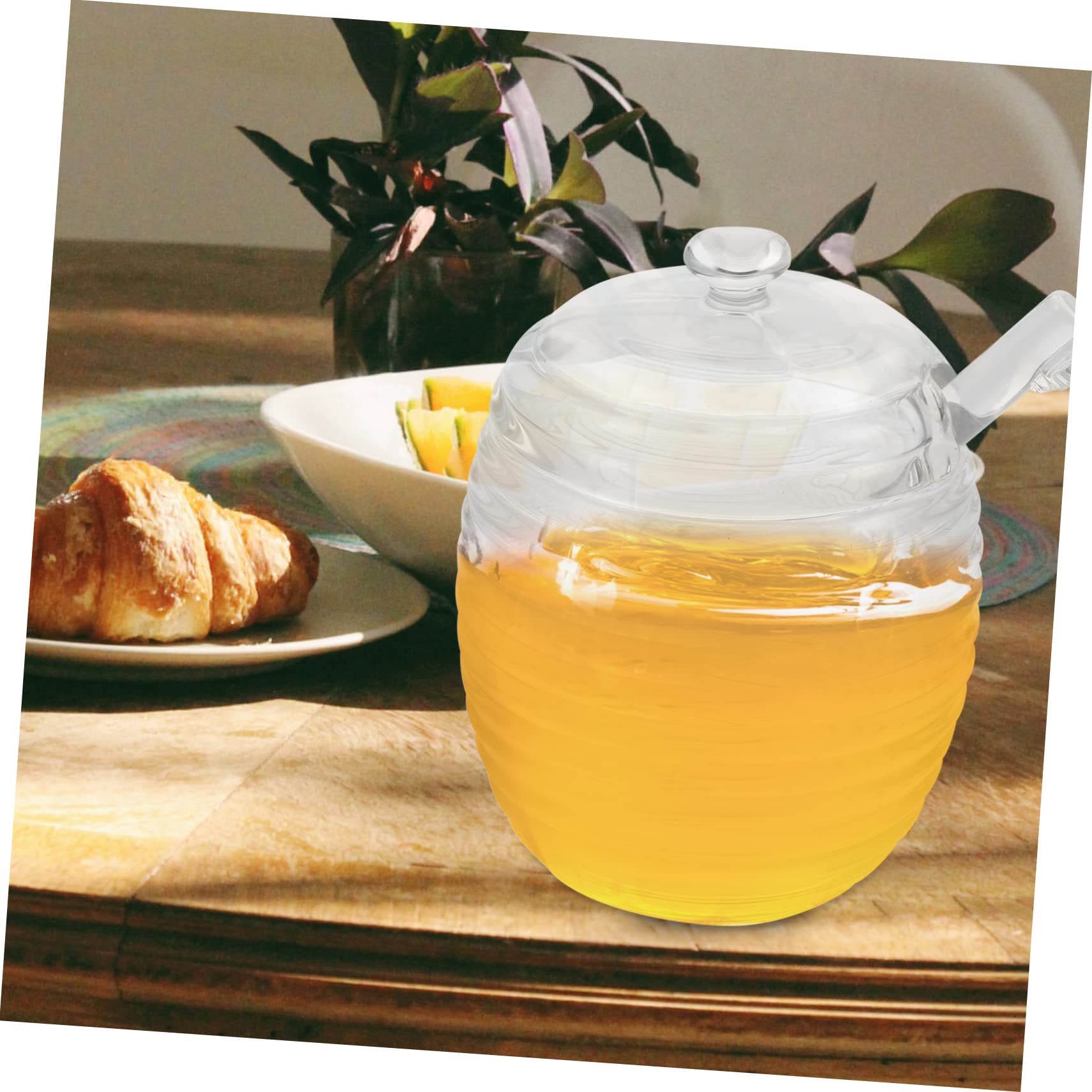 Ciieeo Press Type Honey Jar Honey Pot Stirrer Glass Honey Dispenser Honey Storage Set Beehive Jar for Home